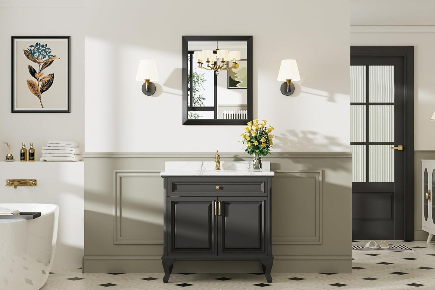 24x30 Inch Black Bathroom Mirror for Wall, Thick Metal Framed Rectangle Mirrors for Over Sink, Bedroom, Living Room, Entryway, Anti-Rust, HD Tempered Glass