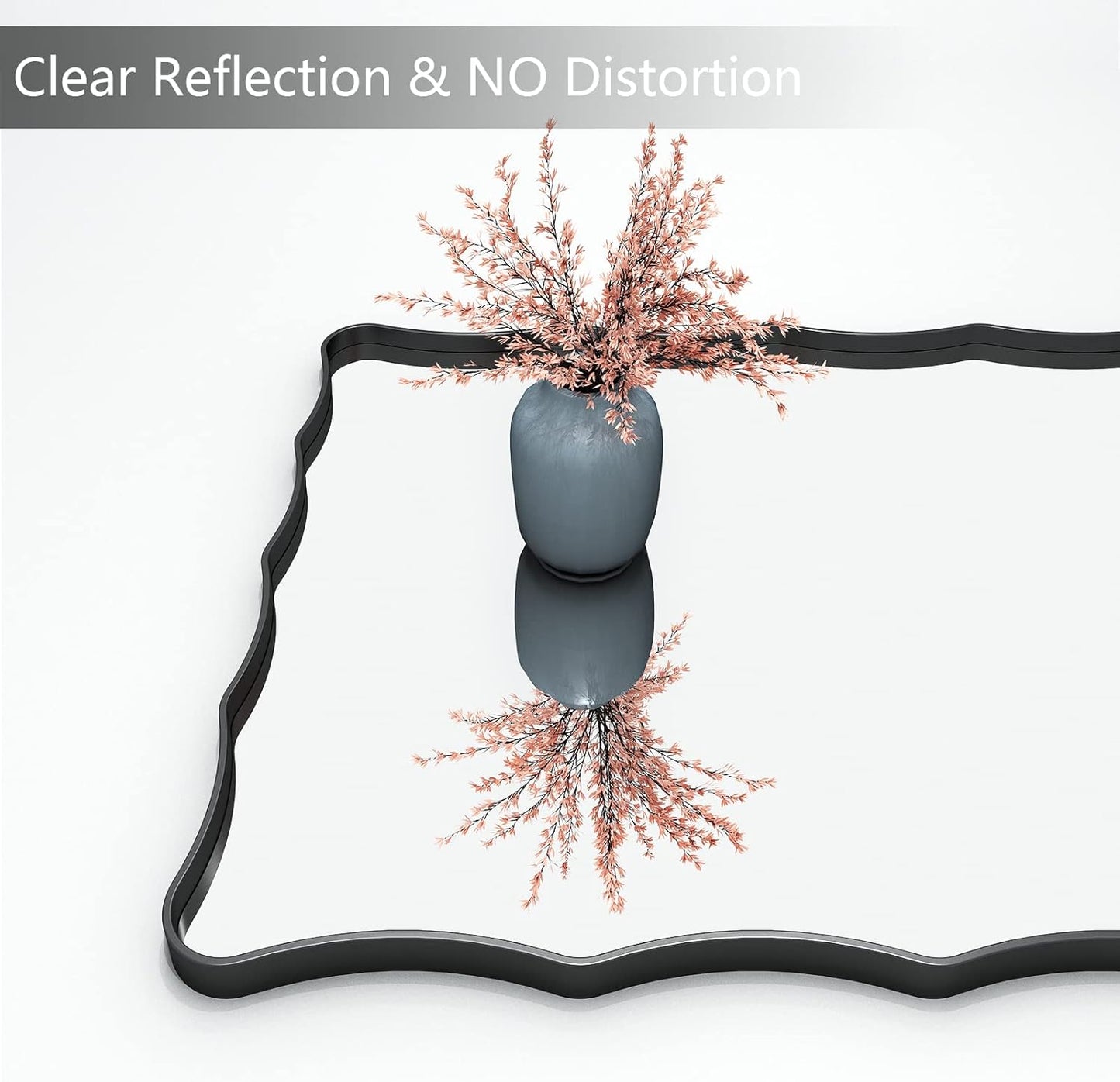 24x36 Matte Black Mirror, Black Metal Vanity Mirror for Wall, Rectangle Bathroom Mirror with Wavy Frame, Anti-Rust(Horizontal/Vertical)