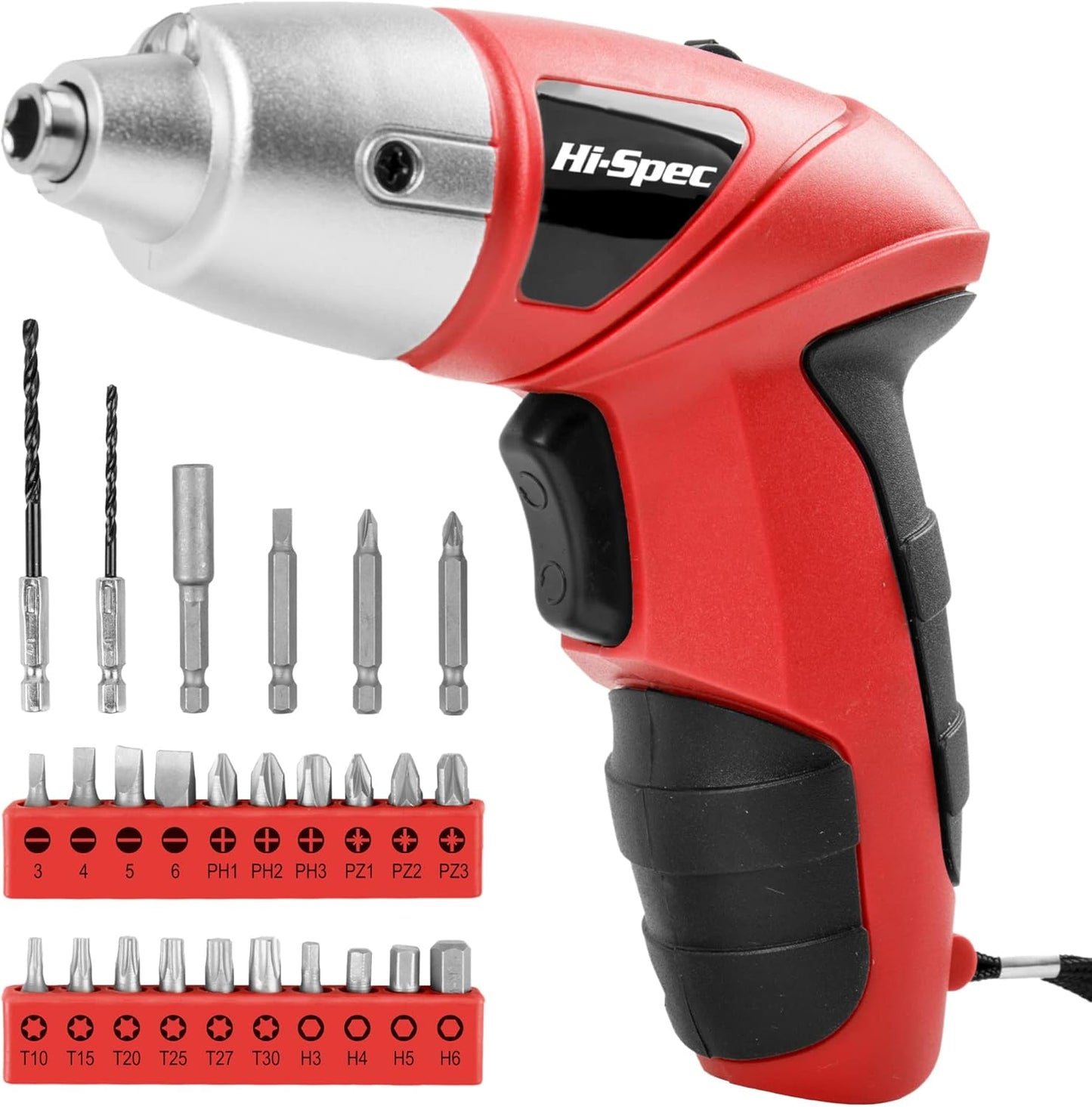 Hi-Spec 27pc 3.6V Red Small Power Electric Screwdriver Set. Cordless & Rechargeable with Driver Bit Set