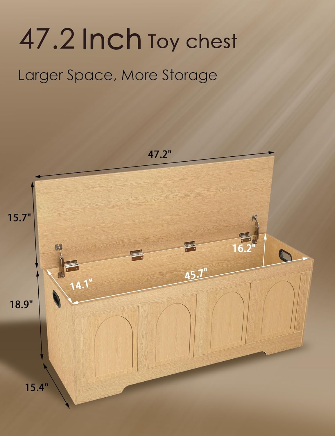 DINZI LVJ Storage Chest, 47.2”Wooden Storage Box with 2 Safety Hinges, Entryway Shoe Bench with Flip-Top, Large Trunk for Living Room, Bedroom, Easy Assembly, Natural