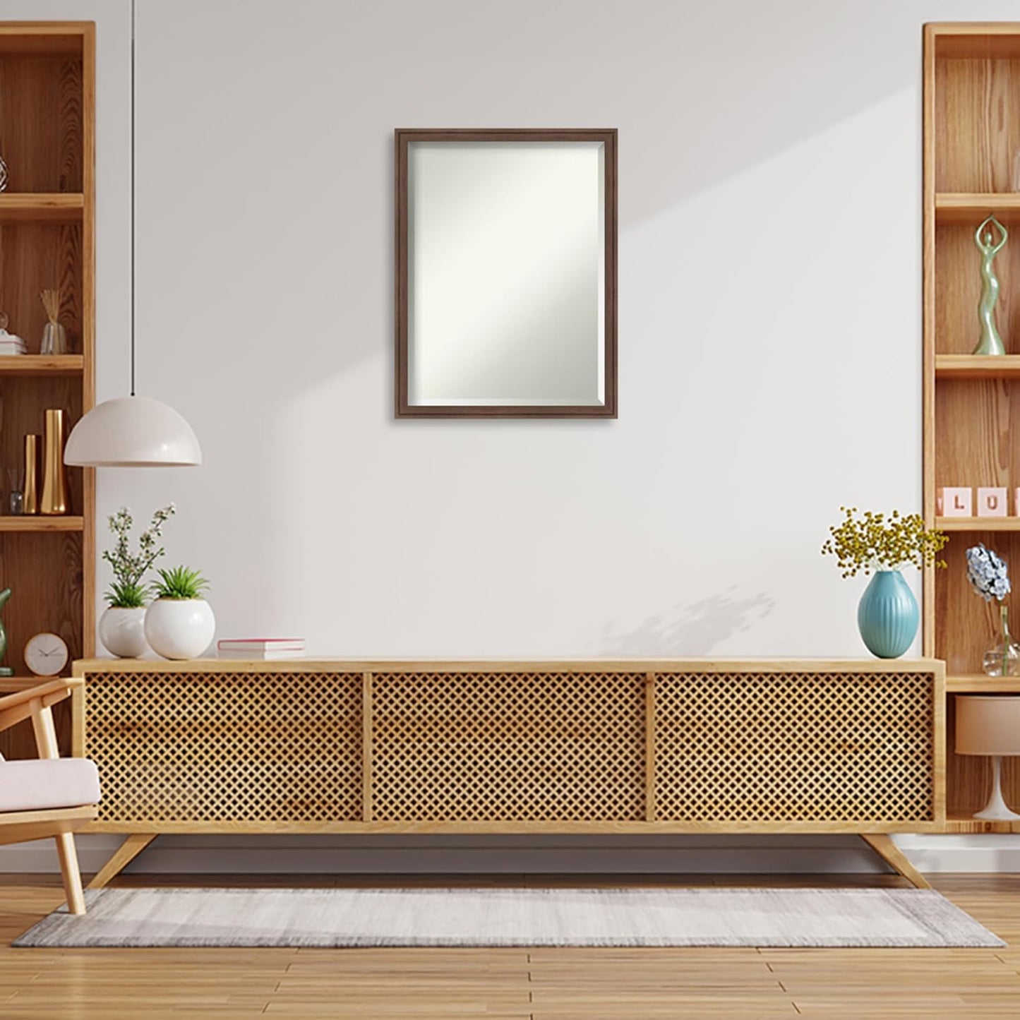 Amanti Art Brown Wall Mirror 26x20 Florence Medium Brown Rectangle Bathroom Mirror for Wall Decor Living Room, Medium Casual Frame, Hangs Horizonally and Vertically, Bathroom Decor, Beveled Edge