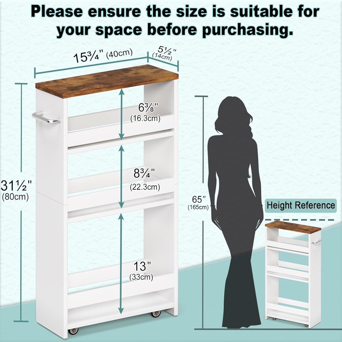 MARTY Rolling Storage Cart 4-Tier White Kitchen Cart with Wheels,Slim Storage Cart with Handle Slide Out Utility Cart Shelving Unit Organizer Trolley for Laundry Narrow Places Bathroom Small Corner