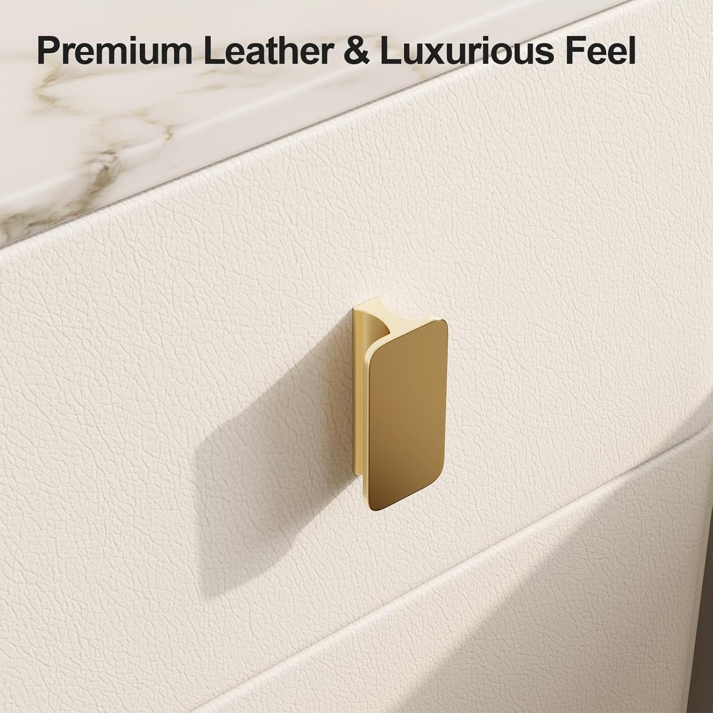 Narrow Nightstand with Drawers, Narrow Side Table Leather, Small Bedside Tables for Bedroom. (White)