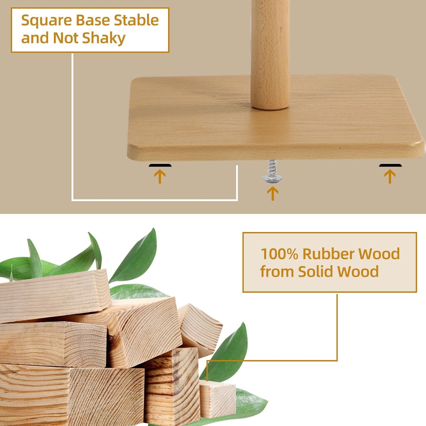 Yawinhe Coat Rack, Sturdy Wooden Coat Tree with 8 Hooks, 3 Adjustable Height for Bedroom, Hallway, Entrance, Office, 11.8 x 70.8 inches, Natural, 1-Pack, Square Base