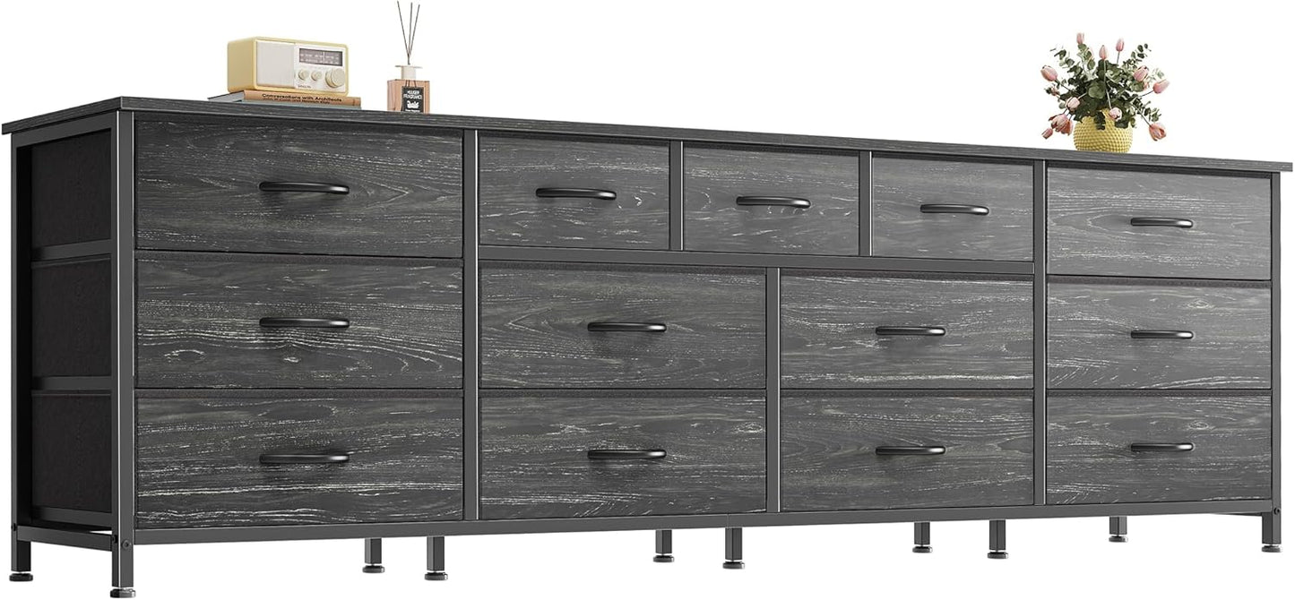 Huuger 70 Inch Dresser for Bedroom, TV Stand for 65, 75, 80 Inch TV, 13 Fabric Drawer Long Dresser, Large Entertainment Center for Bedroom, Wide Chest of Drawer with Storage, Charcoal Black