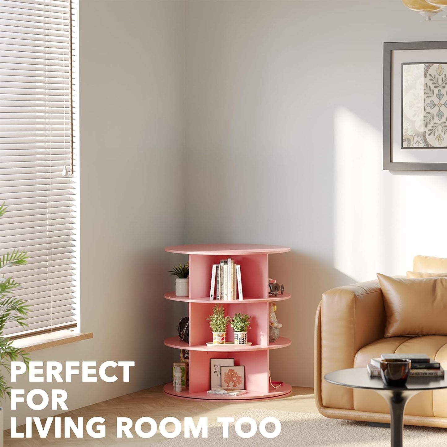 SpaceAid 3 Tier Rotating Shoe Rack Tower, Spinning Shoe Display Lazy Susan, Revolving 360 Shoe Rack Storage Round Carousel, Vertical Handbag Rotate Shoes Closet Organization (3-Tier Pink)