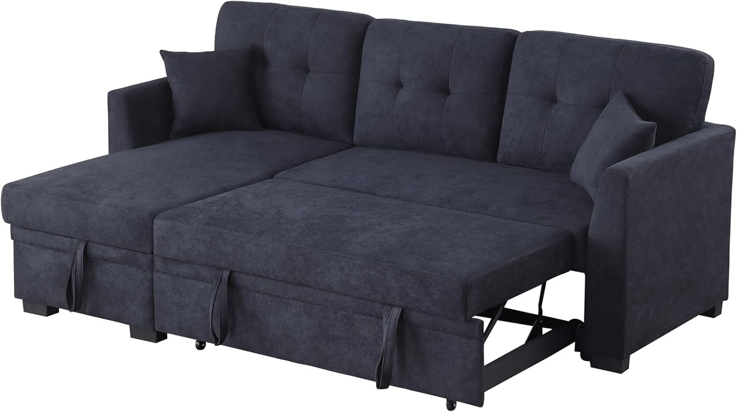 L Shaped Sectional Sleeper Sofa Couch with Pull Out Bed ,3 Seater Convertible Sectional Sofabed W/Reversible Chaise & Tufted Back Cushion ,Reversible Pullout Sofa Couch Bed for Living Room Office