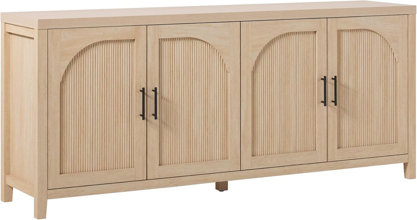 Walker Edison Sasha 4-Door Reeded Sideboard Buffet with Cord Management, 70 Inch, Coastal Oak