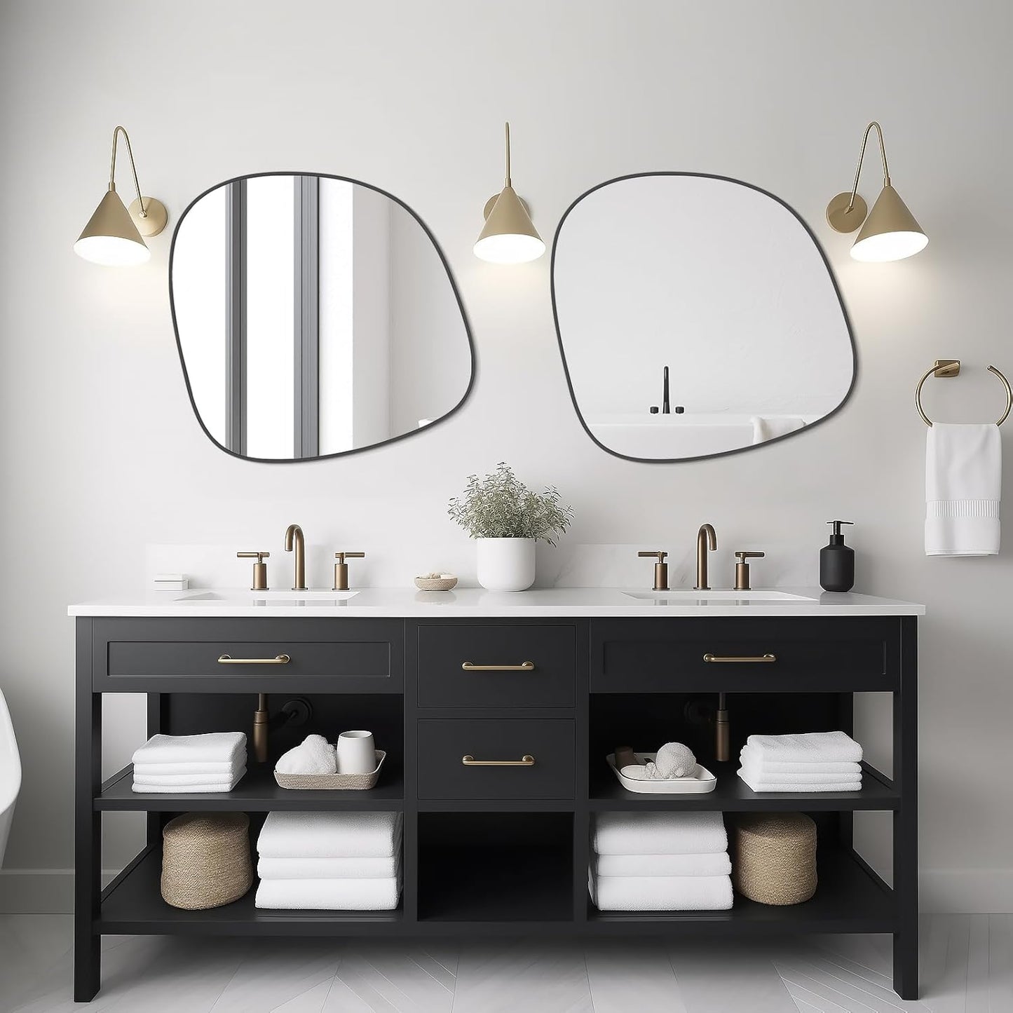 WallBeyond Asymmetrical Mirror, Irregular Wall Mirror, Wall Mirrors Decorative for Bedroom Living Room Entryway Hall, Unique Wall Mirror 27" H x 26" W, Black