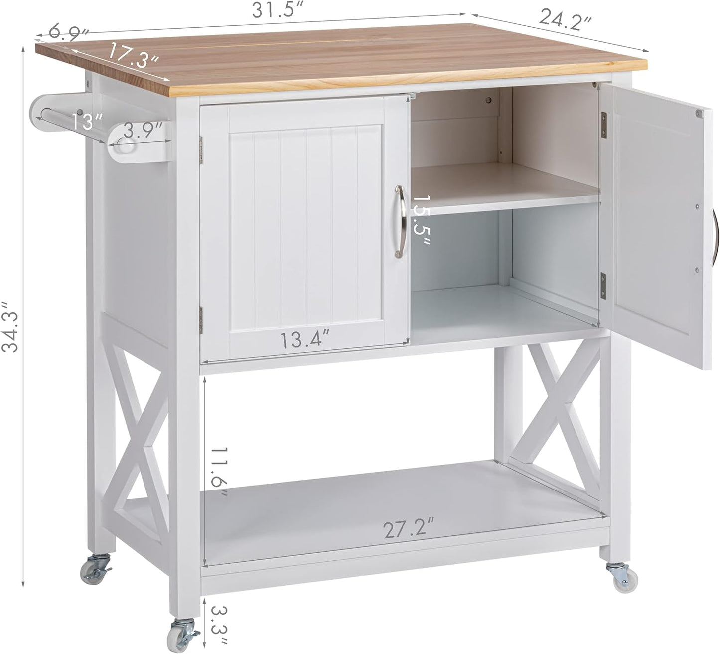Spirich Kitchen Island on Wheels, Rolling Kitchen Cart with Storage Cabinet, Small Kitchen Island with Drop Leaf and Towel Rack for Dining Room, White