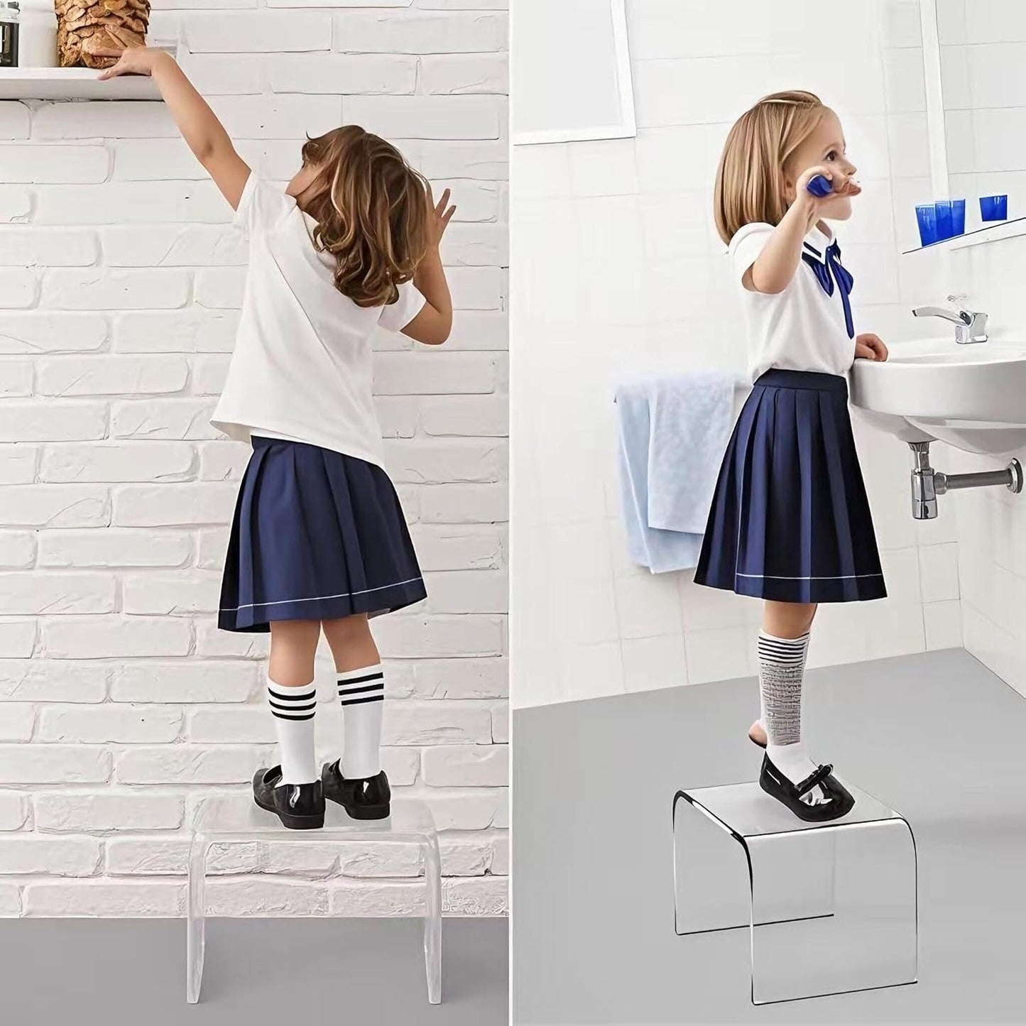 Acrylic Kids' Step Stool – Small Footstool for Bathroom, Kitchen & Bedroom, 12.5”x9.7”x9”, Holds 200lbs, Multi-Use as Toilet Stool, Shower/Water-Resistant Stool, Seating and Placing Items (Blue)