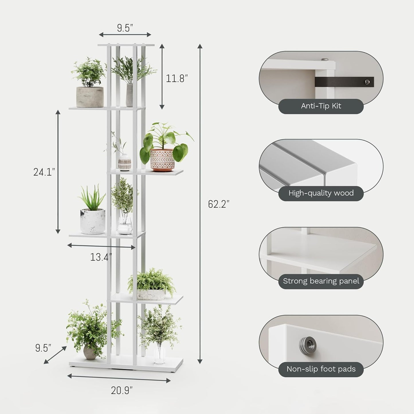Bookshelf，Small Bookcase for Small Space，6-Tier Bookshelf for Living Room, Home Office, Study，9.45 x 20.8 x 62.2 Inches,White