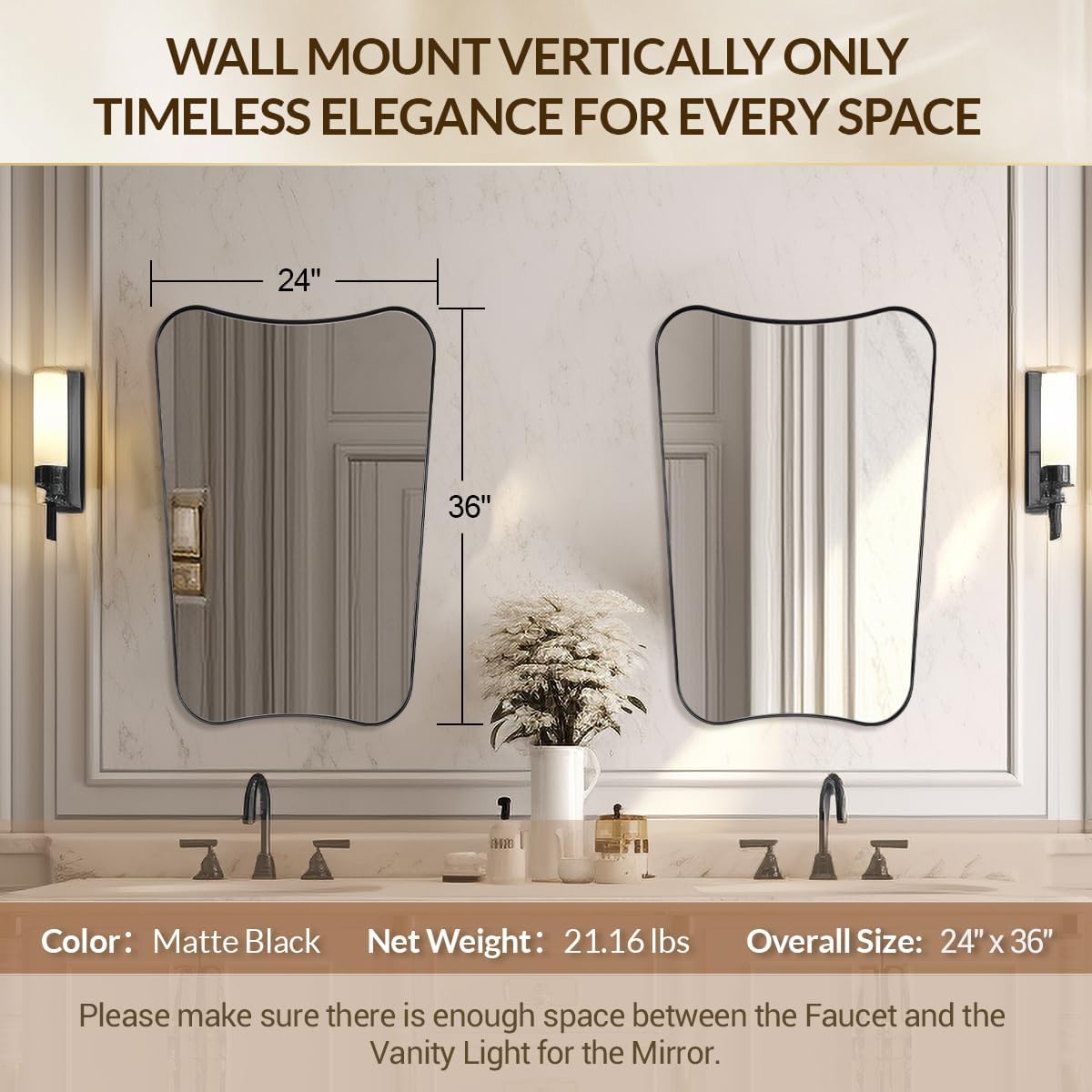 Black Bathroom Vanity Mirrors, 24 x 36 Irregular Wall Mirror with Black Trim Frame, Modern Asymmetrical Wall Mirror, Unique Shaped Decorative Mirrors for Living Room, Bedroom, Fireplace