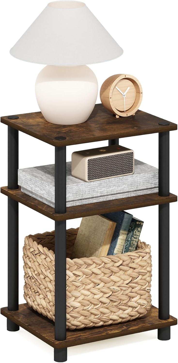 Furinno Just 3-Tier Turn-N-Tube End Table, 1-Pack, Amber Pine/Black