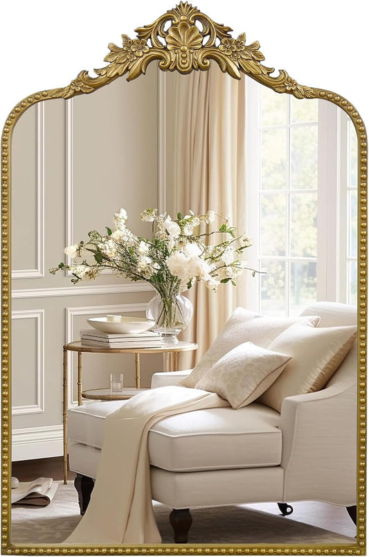 G-LEAF Vintage Baroque Full Length Floor Mirror 30"X48", Victorian Antique Mirror with Black Brush Gold Ornate Metal Frame for Fireplace Entryway Living Room Hallway Bathroom