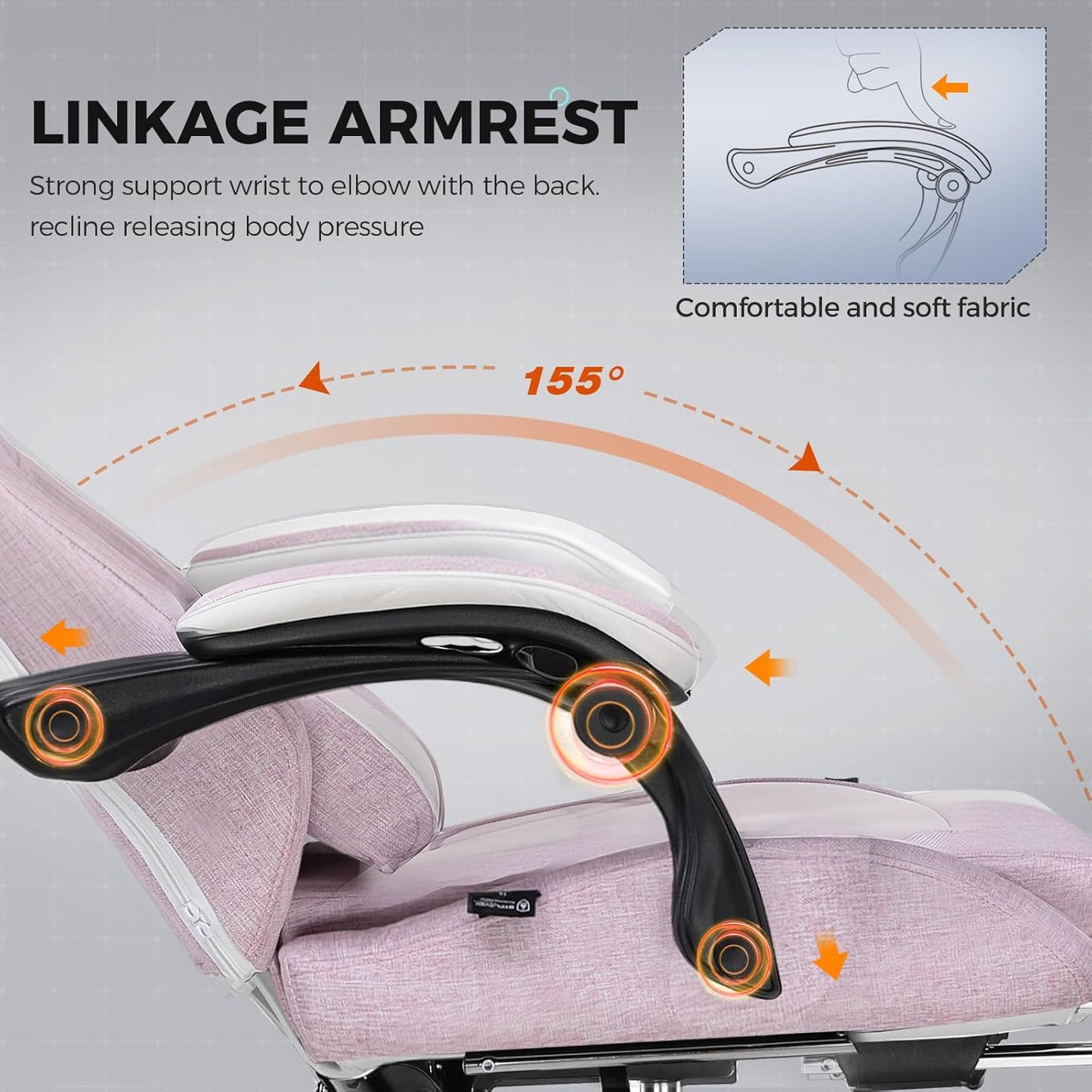 GTPLAYER Gaming Chair with Footrest, Big and Tall Game Chair High Back Computer Office Chair with Lumbar Support for Adults, Ergonomic Swivel Games Chair with Cushion Gaming Black Linen Fabric Pink