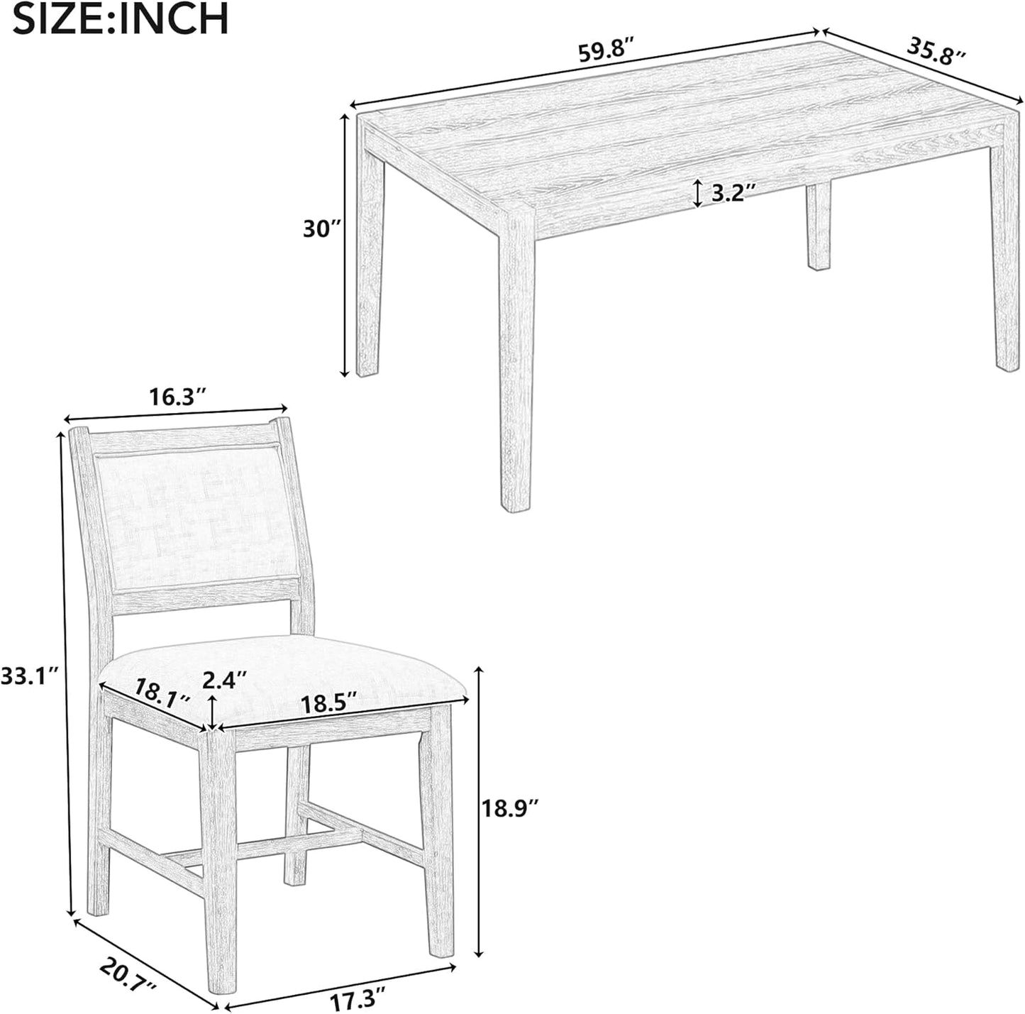Merax 7 Pieces Retro Dining Set for 6, Rectangular Wood Dining Table with 6 Upholstered Chairs for Kitchen, Living Room, Espresso