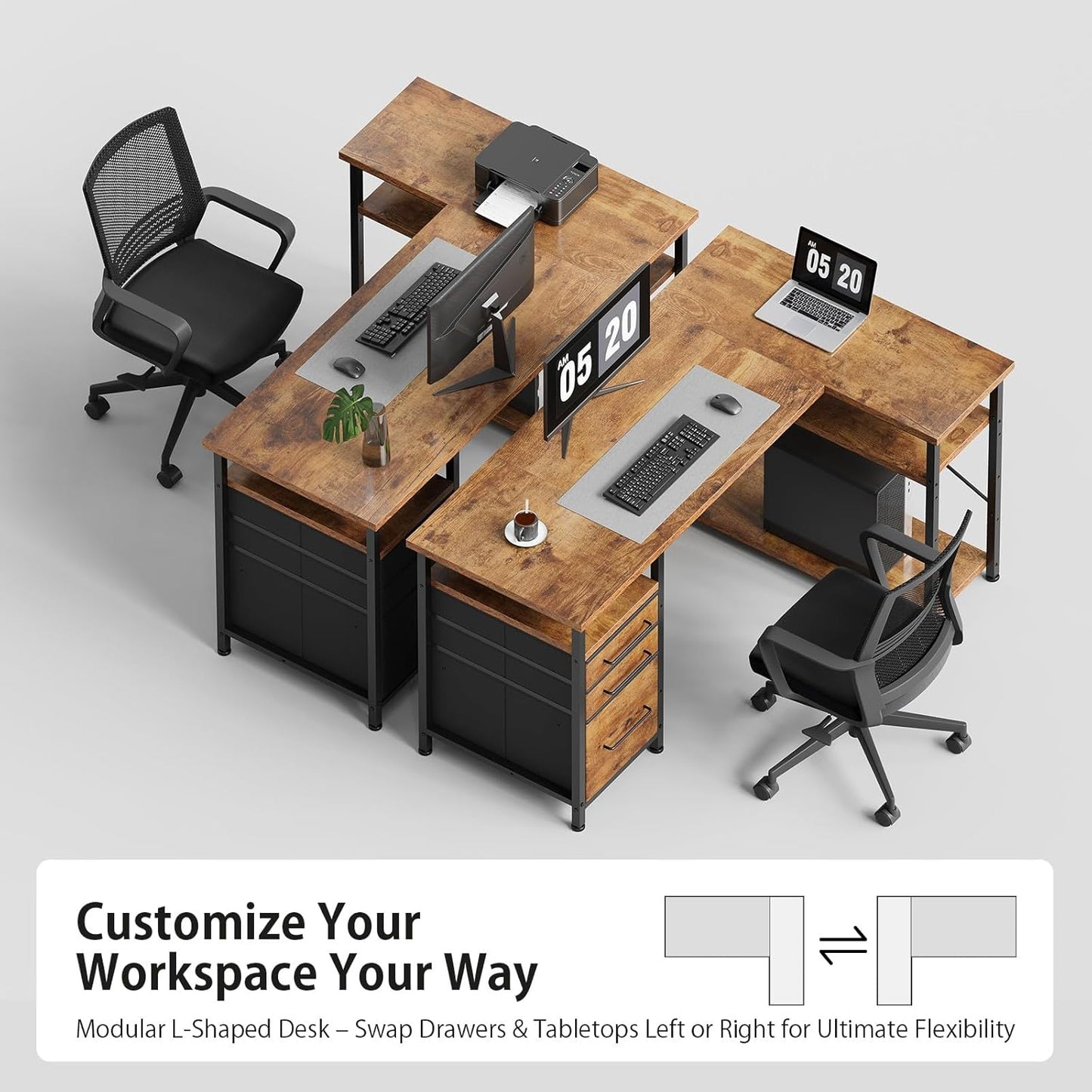 47" Computer Desk with Drawers, Desks for Bedrooms, Writing Desk with Storage, Work Desk for Small Space, Rustic Brown