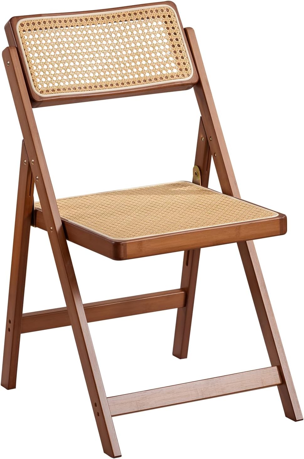 Rattan Folding Chair, Modern Mid Century Dining Chairs Set of 1, Comfy Outdoor Bamboo Chairs for Bedroom Living Room Reading Room Dining Kitchen, Walnut