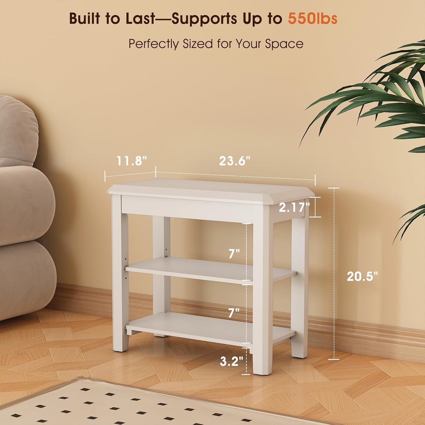 Shoe Rack Bench Seat Rubberwood 2-Tier Wooden Storage Bench 550lbs Compact Mid-Century Modern Design for Entryway, Hallway, Closet, Front Door Entrance, Foyer