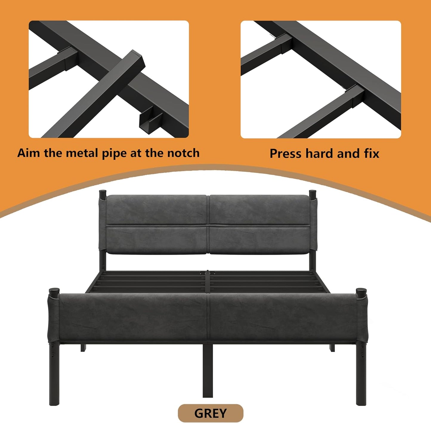 Metal Bed Frame,14Inch Queen Size Bed Frame with Storage Space,Heavy Duty Sturdy Mattress Foundation,Easy Assembly,No Box Spring Needed,Queen Grey