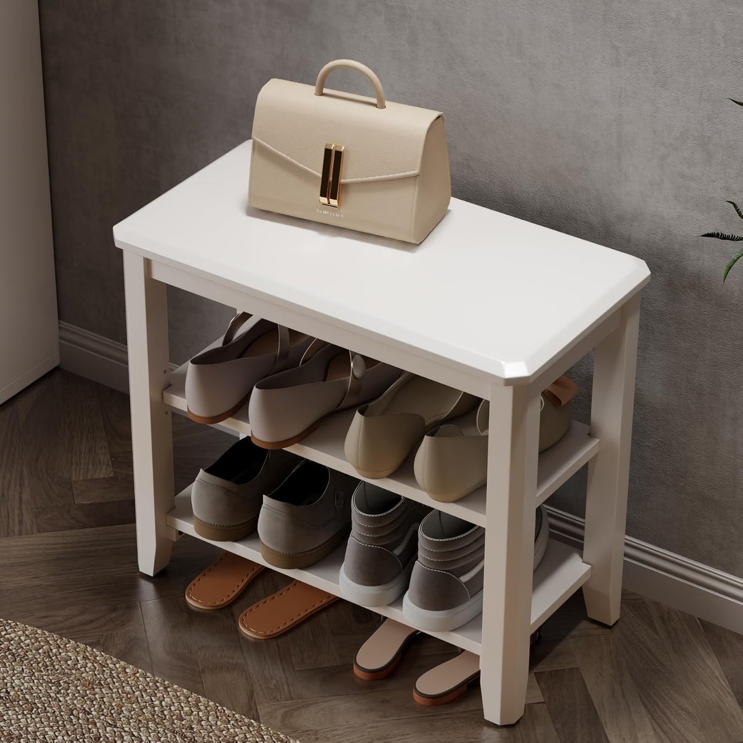 Wood Shoe Rack Bench for Entryway, 2 Tier Shoe Rack for Front Door Entrance, Shoe Bench with Shoe Storage for Entryway, Bedroom, 23.6"