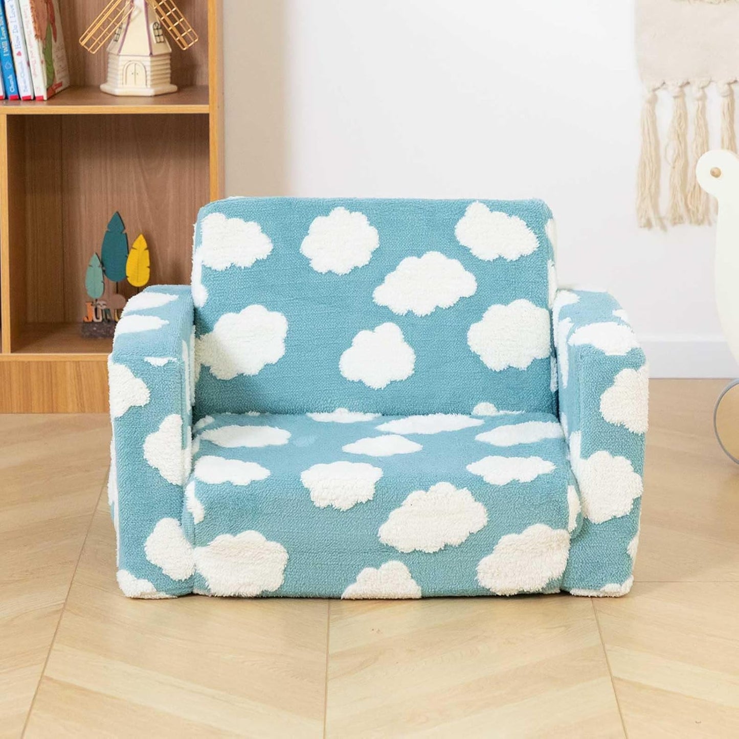 ALIMORDEN Kids 2-in-1 Flip Out Ultra-Soft Snuggle Foam Filled Chair, Blue