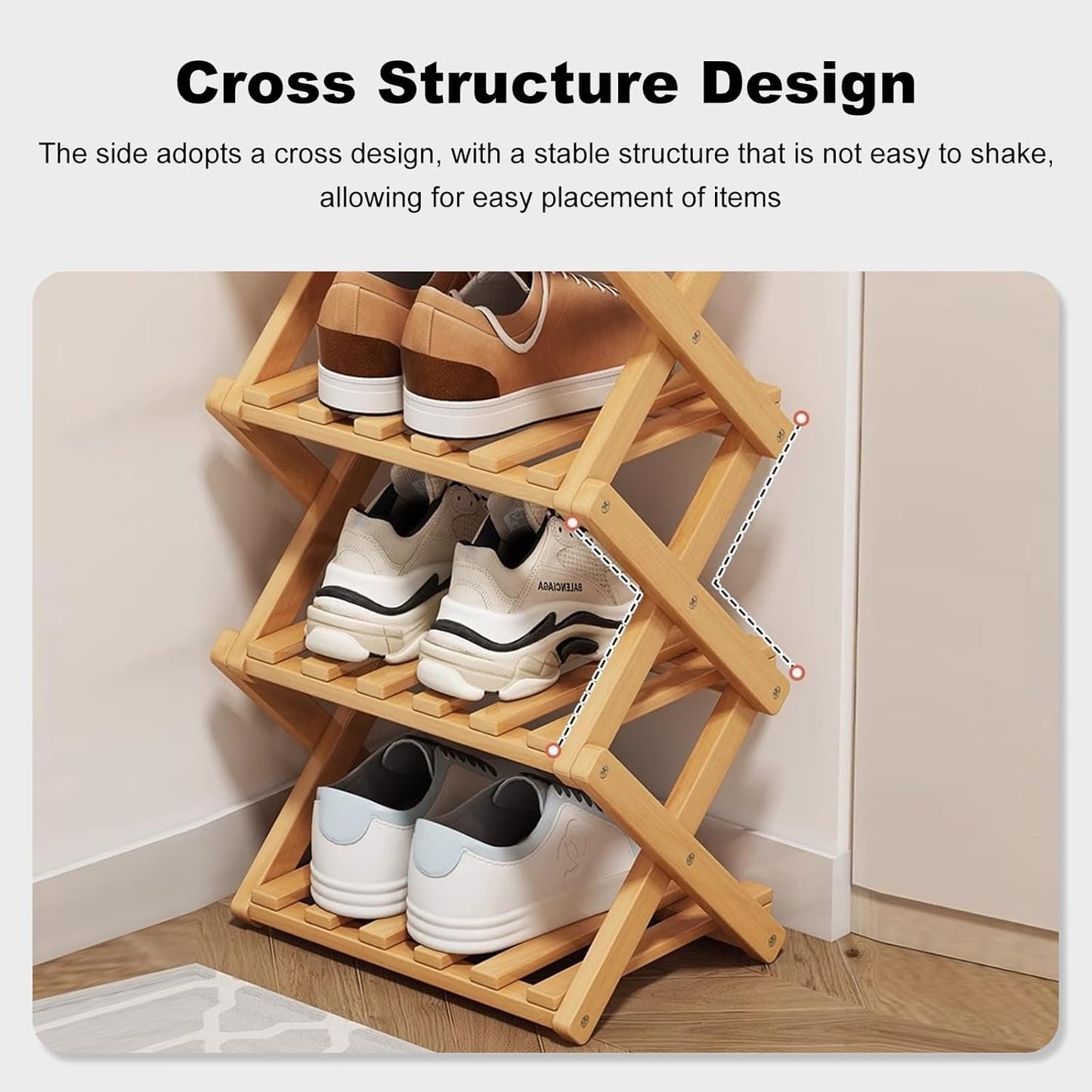 Simcat Wood Shoe Rack Foldable Shoe Organizer Shoe Storage for Small Spaces Free Standing Shelf for Entryway, Bedroom, Garage (6 Tiers,Primary Colors)