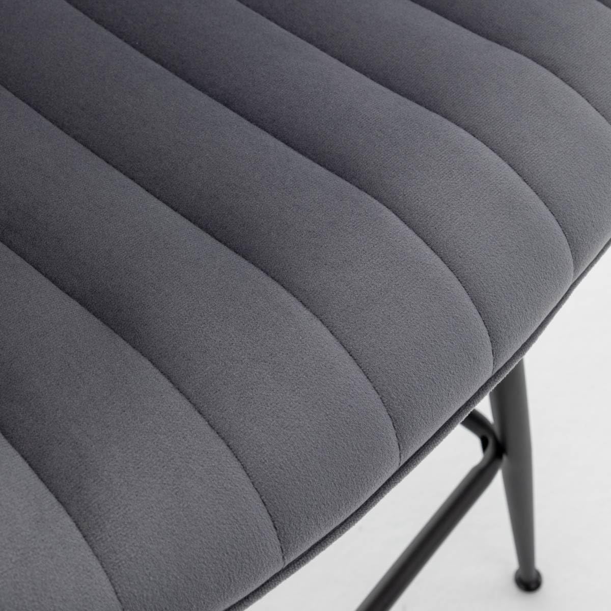 Counter Height Bar Stools, Modern Velvet Barstools Set of 2 with Black Legs and Fabric Seat and Back for Kitchen Island, Grey.