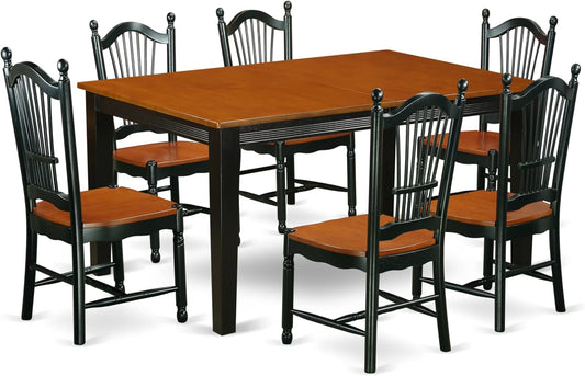 East West Furniture QUDO7-BCH-W 7 Piece Dining Room Table Set Consist of a Rectangle Kitchen Table with Butterfly Leaf and 6 Dining Chairs, 40x78 Inch, Black & Cherry