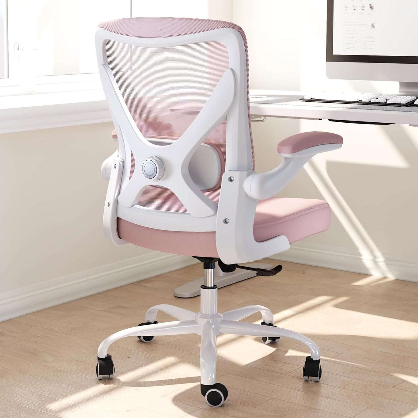 Ergonomic Office Chair: Mesh Desk Chair with Adjustable Lumbar Support 330lbs High Back Computer Gaming Chair - Work Chairs with Flip-Up Arms for Long Hours-Adults Home Office (Pink)