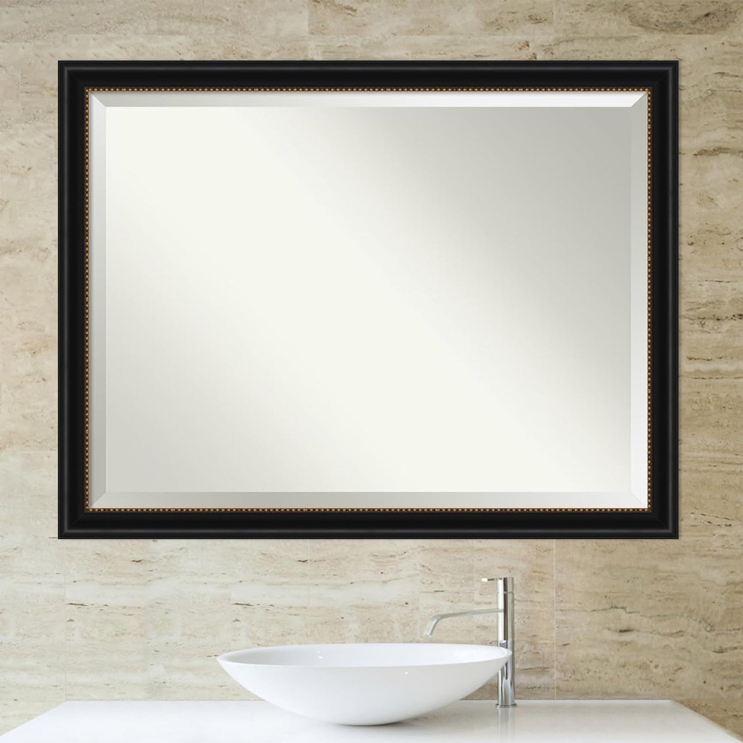 Amanti Art Black Bathroom Mirror for Over Sink, 34x44 Manhattan Black Rectangle Vanity Mirror, X-Large Traditional Frame, Hangs Horizonally and Vertically, Bathroom Wall Decor, Beveled Edge