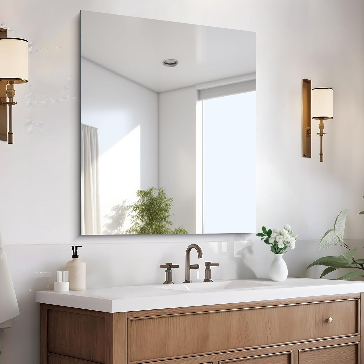 Frameless Mirror, 30x36 inch Rectangle Bathroom Mirror for Wall, Upgraded Shatterproof Vanity Mirror with Polished Edge for Bathroom,Bedroom,Living Room and Entryway