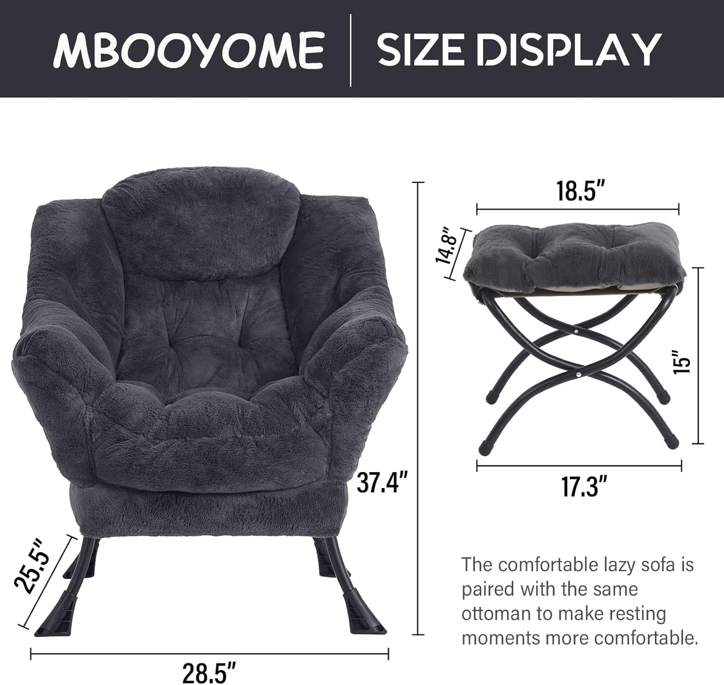 Lazy Chair with Folding Ottoman, Modern Accent Lounge Armchair with Armrests and a Side Pocket & Foldable Footstool, Leisure Reading Chair for Living Room, Bedroom, Dorm & Office, Plush Navy