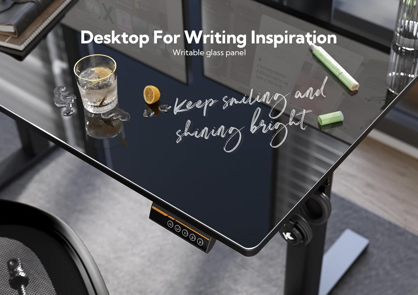 Claiks Glass Standing Desk, 40x24 Inch Small Stand Up Desk Electric Adjustable Height Quick Install Computer Desk for Home Office, Black