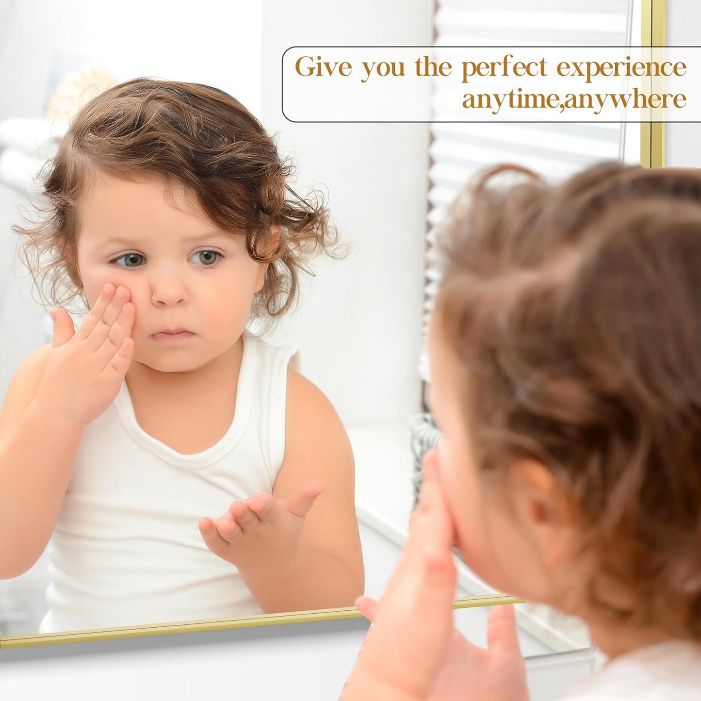 40×32 Gold Bathroom Mirror, Rectangular Bathroom Vanity Mirror for Wall with Rounded Corners & Aluminum Alloy Frame, Tempered-Glass, Modern, Farmhouse, Horizontal/Vertical, Entryway, Bedroom