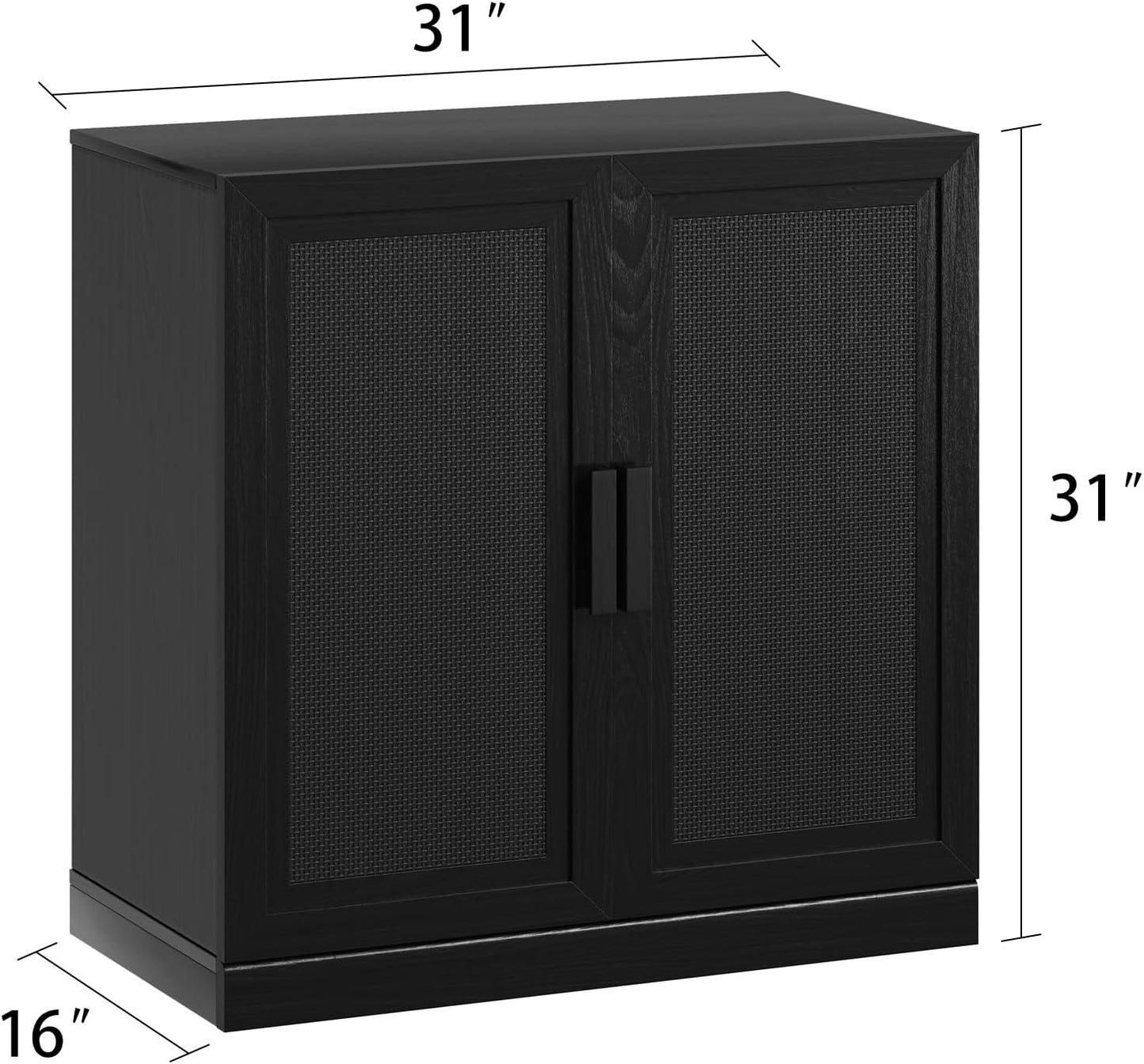 Buffet Cabinet, 2-Doors Sideboard Cabinet with Rattan Panels, Buffet Console Accent Table for Hallway Entryway Dining Room, 31", Black