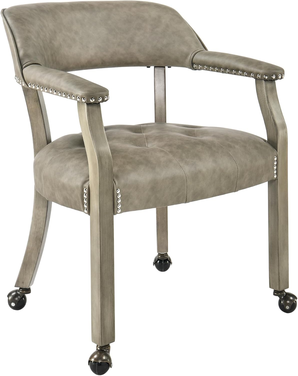 LEEMTORIG Large Dining Chairs with Casters and Arms, Rolling Dining Chairs with Wheels, Solid Wood Boss Caption's Chairs Office Desk Chairs, 26" D x25.2 W x 31.5" H, Soft Light Grey PU SY-1318-UA