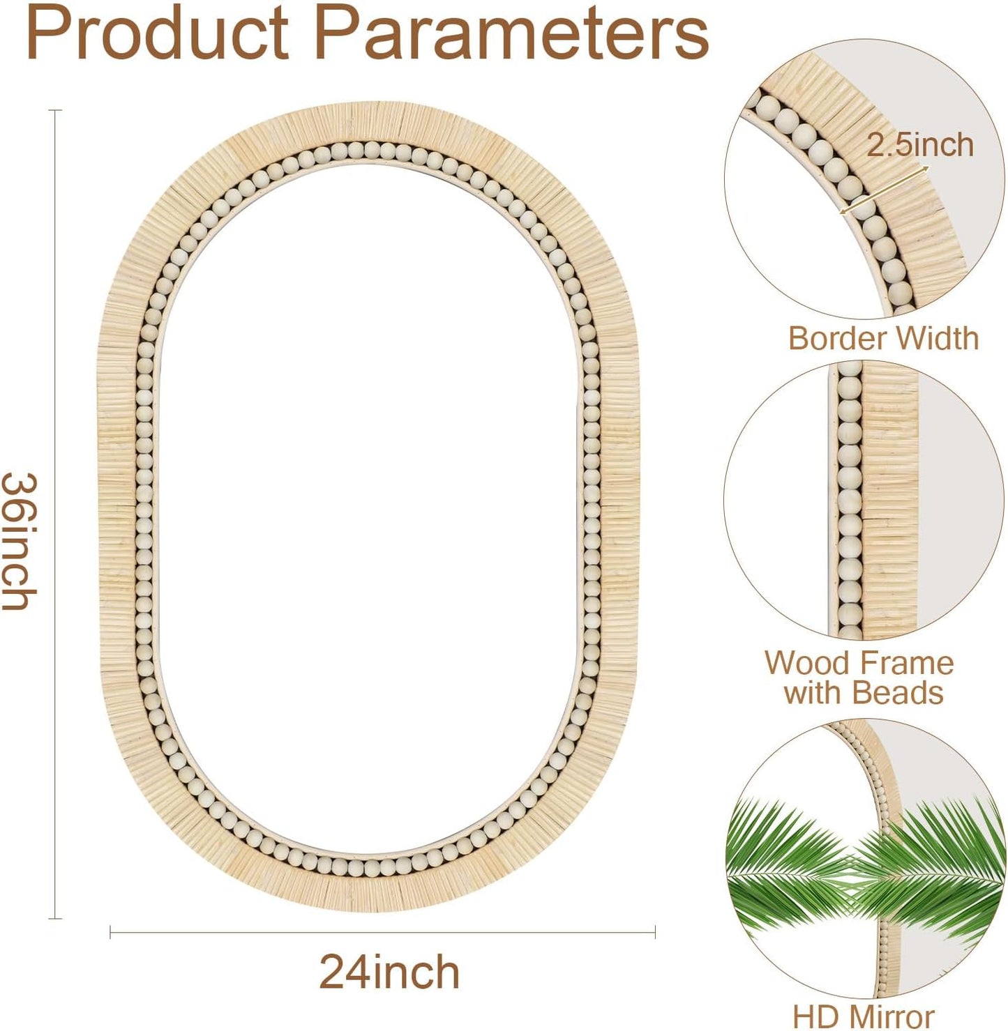 ULIKE Rattan Mirror for Bathroom, 24x36 Inch Oval Rustic Farmhouse Wall Decor with Handmade Wicker Frame, Boho Mirror for Nursery Bedroom Living Room Entryway