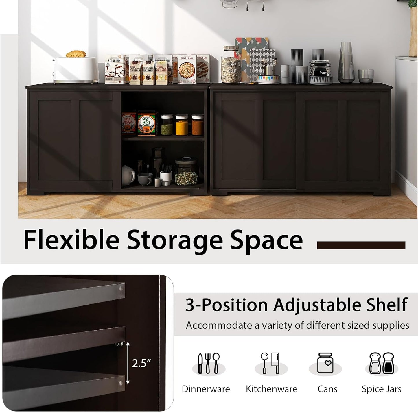 Costzon Sideboard Buffet Cabinet, Wooden Kitchen Storage With Adjustable Shelf, Sliding Barn Door, Accent Coffee Bar Console Table for Living Room, Dining Room, Hallway (Coffee)