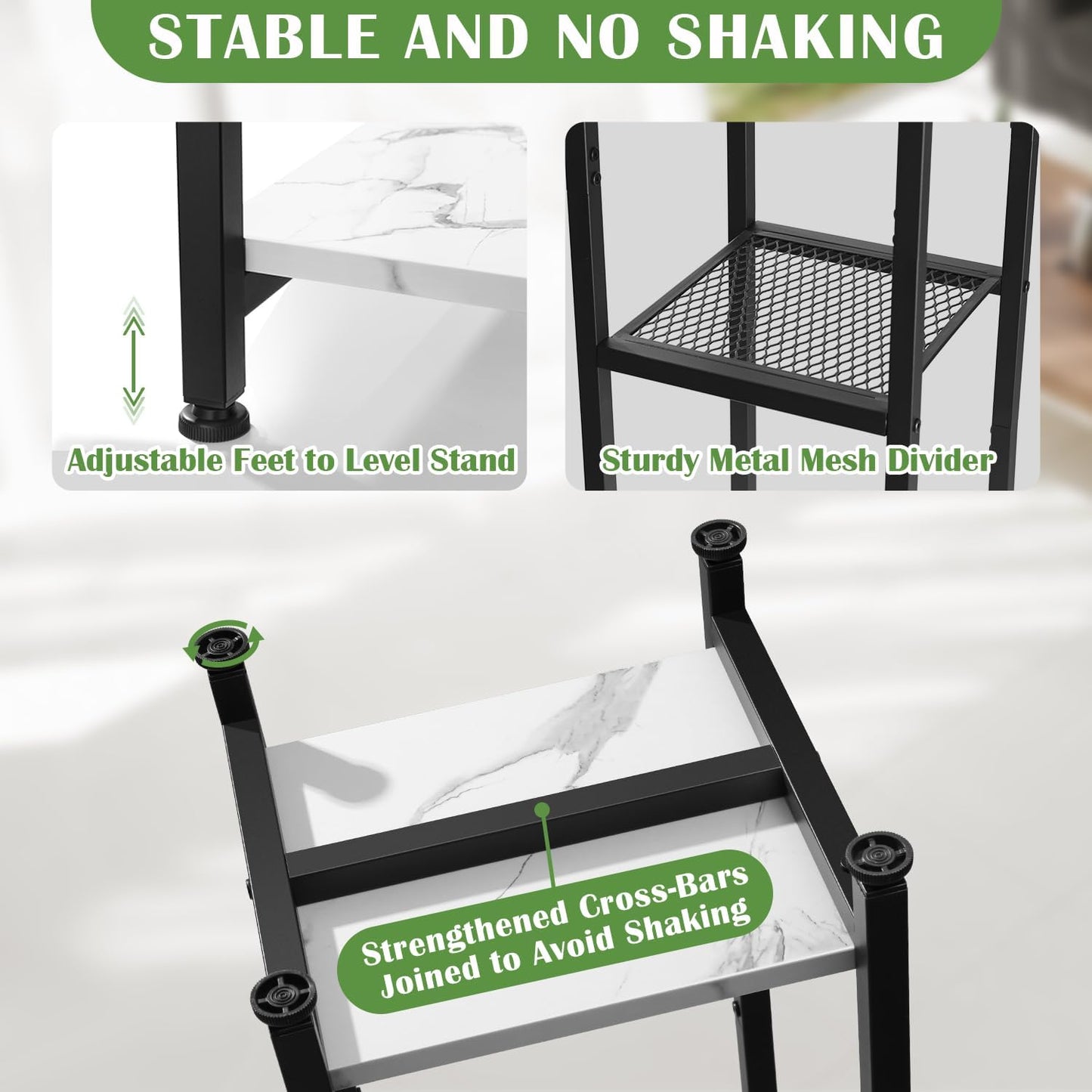 Extra Tall Plant Stand Indoor,40 Inch Plant Stands,3 Tier Metal Plant Stand with Heavy Duty Wood and Metal Mesh Shelf,Marble White and Black