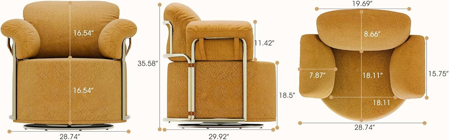 KEIKI Modern Comfy Swivel Accent Reading Chair, 360°Round Upholstered Barrel Armchair Single Club Lounge Sofa Chairs for Living Room,Bedroom, Office,Orange