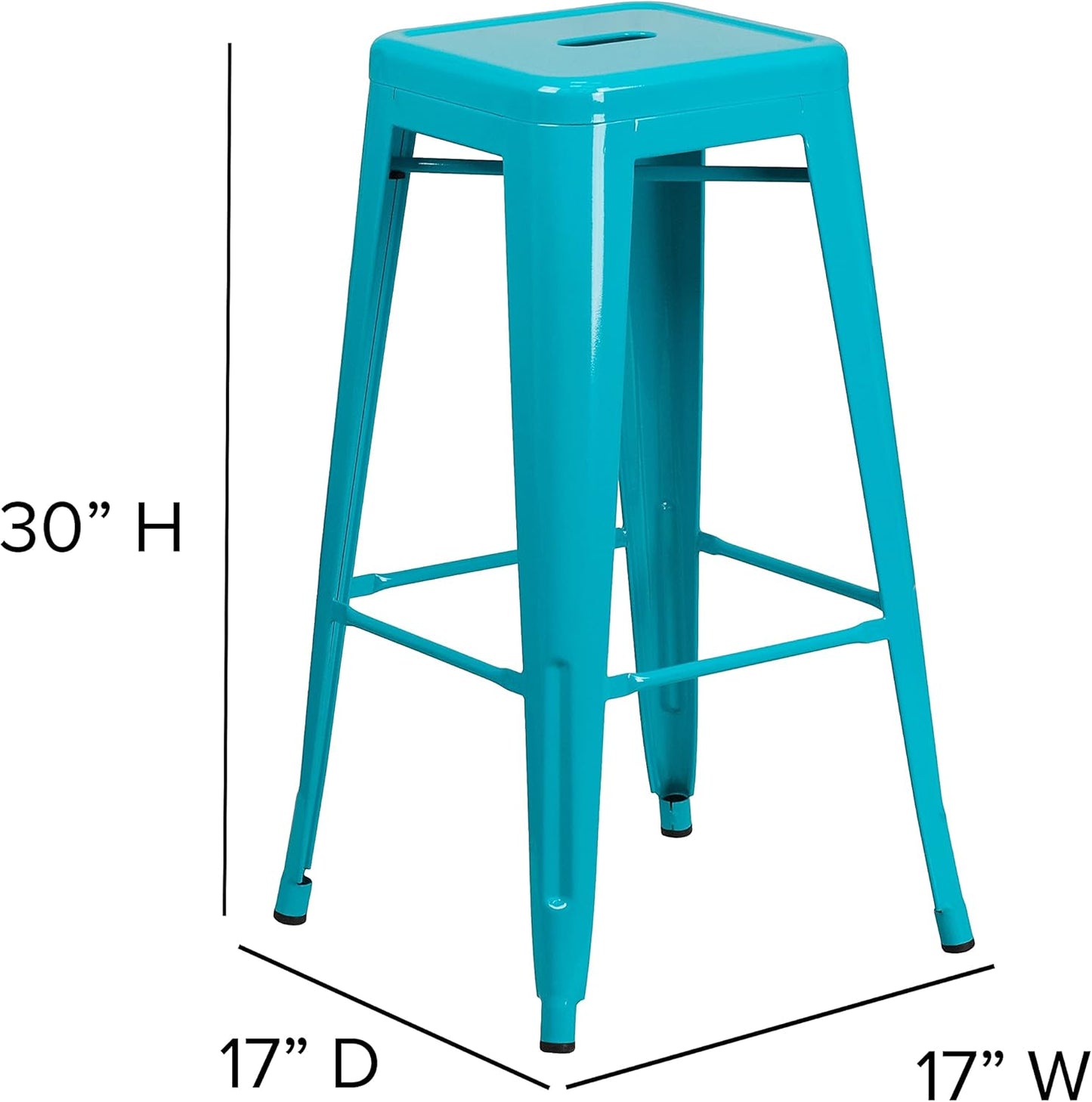 Flash Furniture Kai Commercial Grade 4 Pack 30" High Backless Crystal Teal-Blue Indoor-Outdoor Barstool