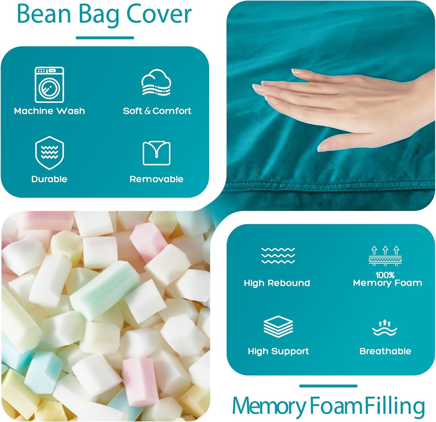 HABUTWAY Bean Bag Chair: Giant 4' Memory Foam Furniture Bean Bag Chairs for Adults with Microfiber Cover 4Ft (Sea Blue)