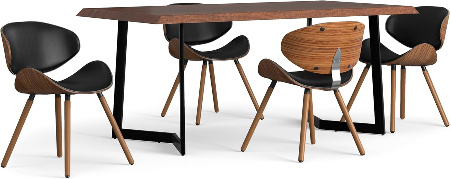SIMPLIHOME Marana/Watkins 5-Piece Dining Set, 66 inch Wide Solid Mango Wood Table and 6 Upholstered Bentwood Chairs in Black, Mid-Century Modern Style for Dining Room with Curved Back (Set of 5)