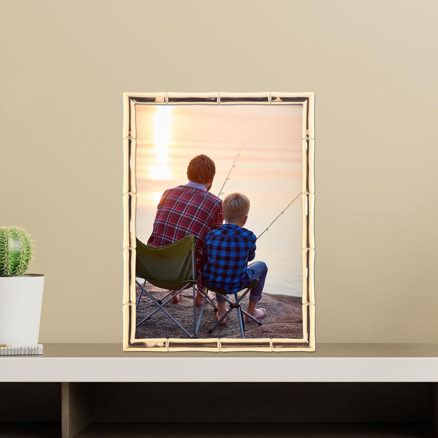 Lawrence Frames 5" W x 7" H Gold Metal Picture Frame with Bamboo Design (712257)