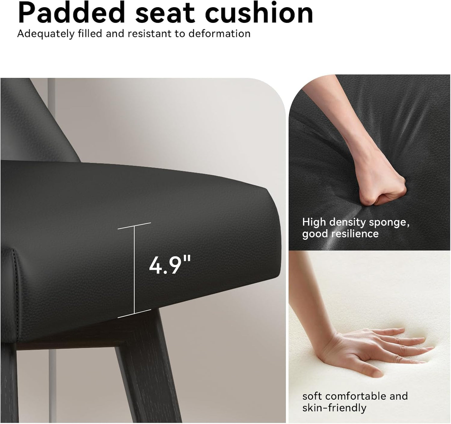 Counter Height Swivel Bar Stools Set of 2, 26 Inch Bar Stools with Footrest, Faux Leather Upholstered Barstools with Back and Solid Wood Legs for Kitchen Island, Dining Room,Pub,Black