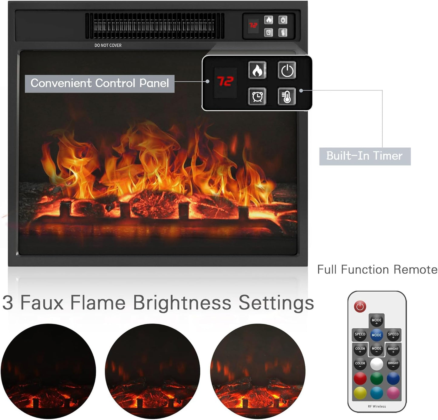 YESHOMY Fireplace TV Stand with Two Barn Doors and Storage Cabinets for Televisions up to 65+ Inch, Entertainment Center Console Table, Media Furniture for Living Room, 58 Inch, Brown