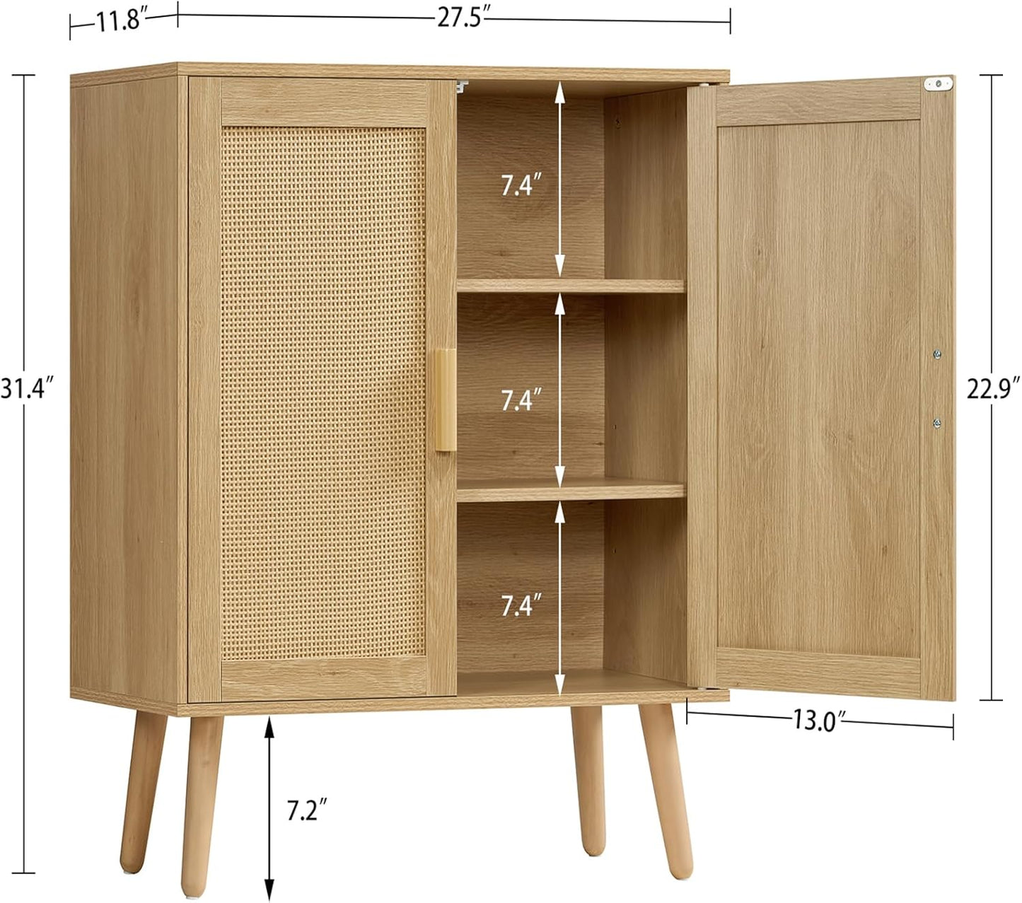 Iwell Storage Cabinet with 2 Shelves, Rattan Cabinet with 2 Doors, Sideboard Buffet Cabinets with Storage for Living Room, Dining Room, Entryway, Natural