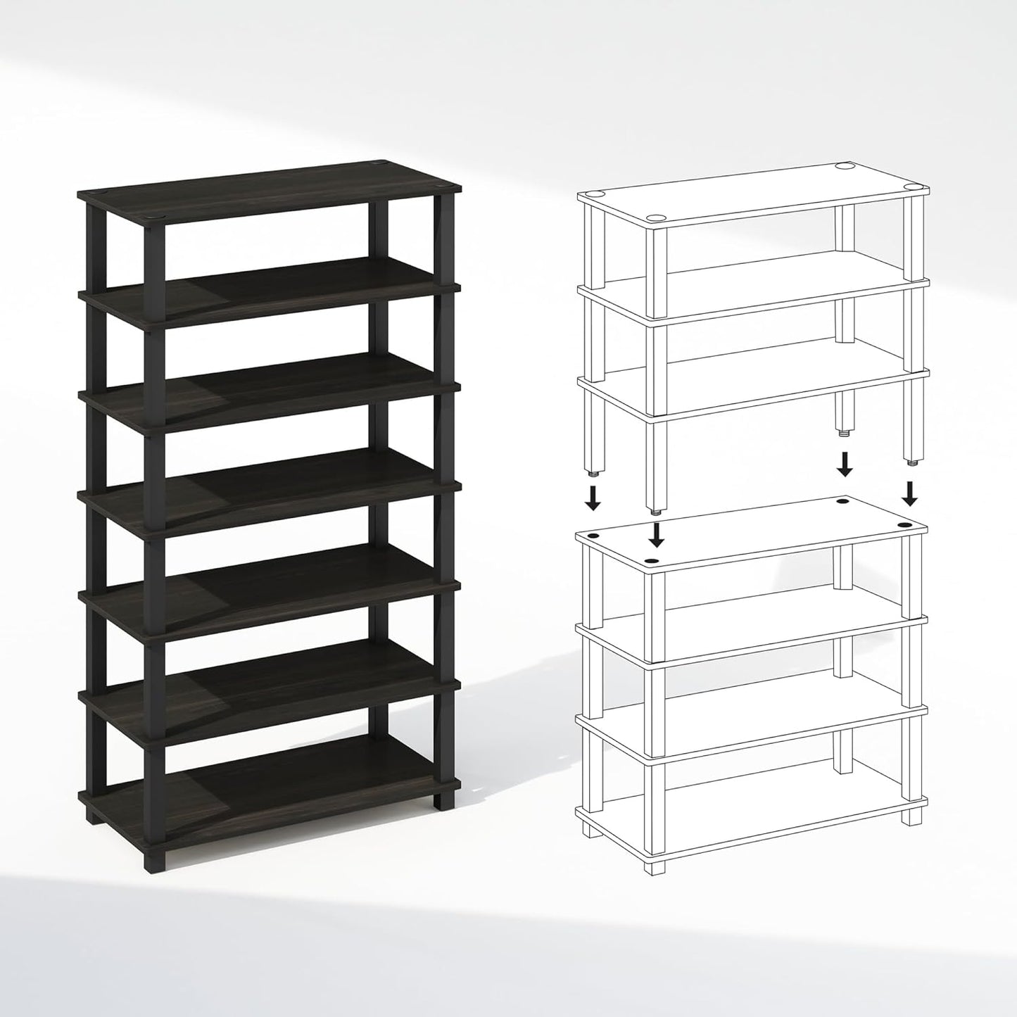 Furinno Turn-S-Tube 4-Tier Multipurpose Standing Shelves, Espresso/Black, Set of 2